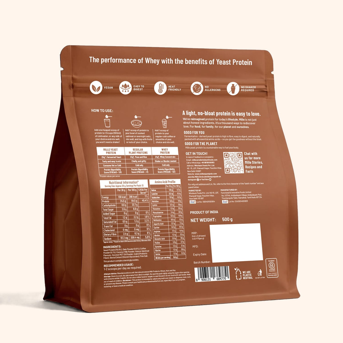 Mille Protein | 25g/Scoop | Coffee Hazelnut | Fermented Yeast Protein |