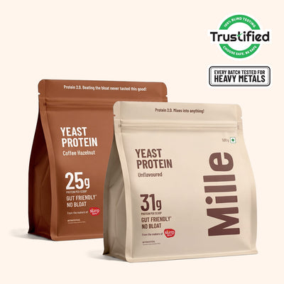 Mille Protein Combo | 25g/Scoop | Coffee Hazelnut  & Unflavoured | Fermented Yeast Protein | No Bloat I Vegan  | Pack of 2