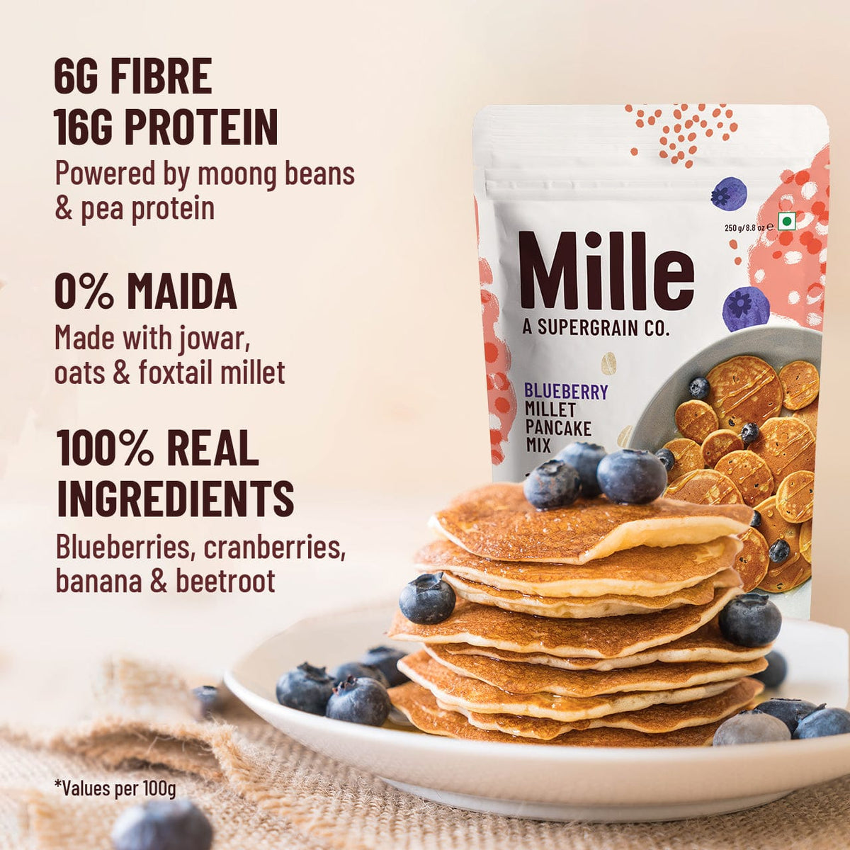 High Protein Pancake mix | Blueberry | No maida, 16g Protein