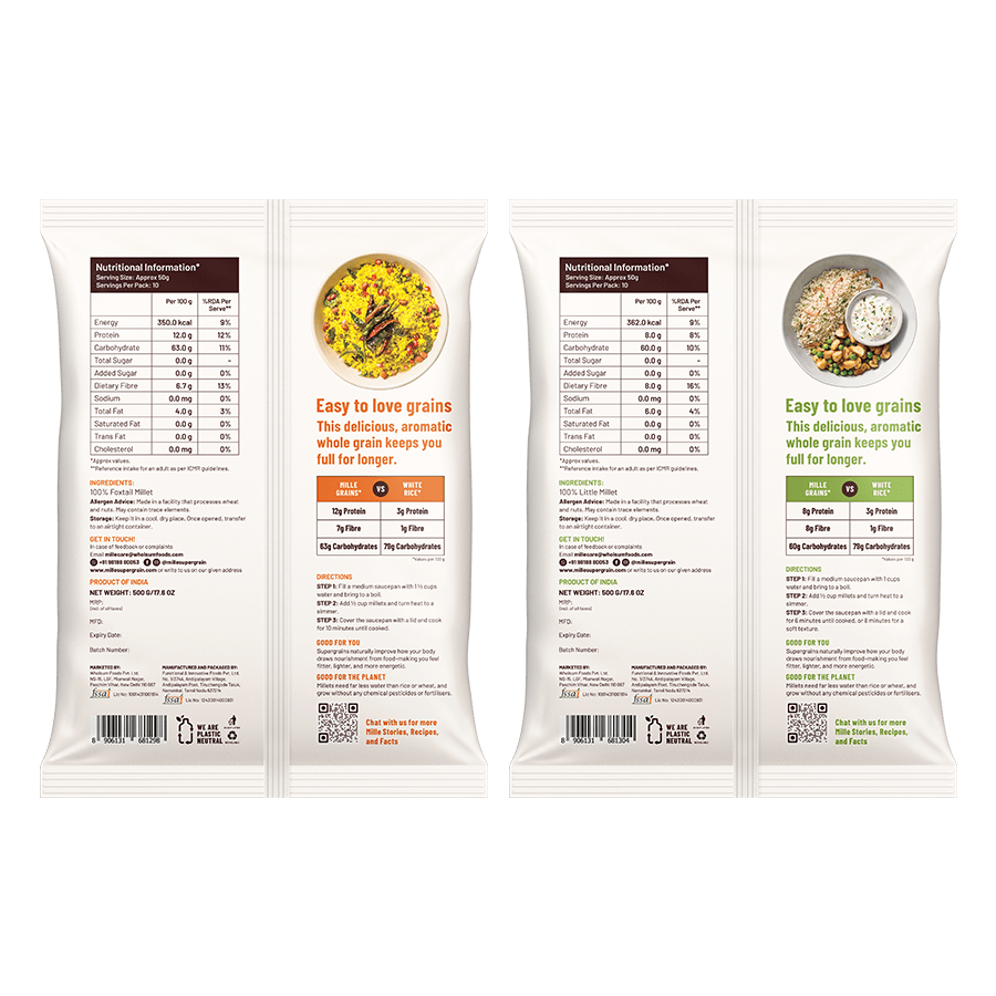 100% Whole Grains (Rice Substitute) Combo - Little/ Kutki Millet & Foxtail/ Kangini Millet