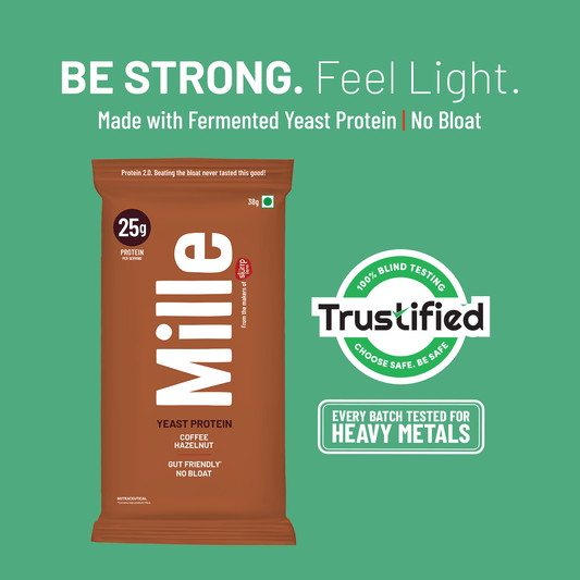 Mille yeast protein package with Trustified logo on a green background