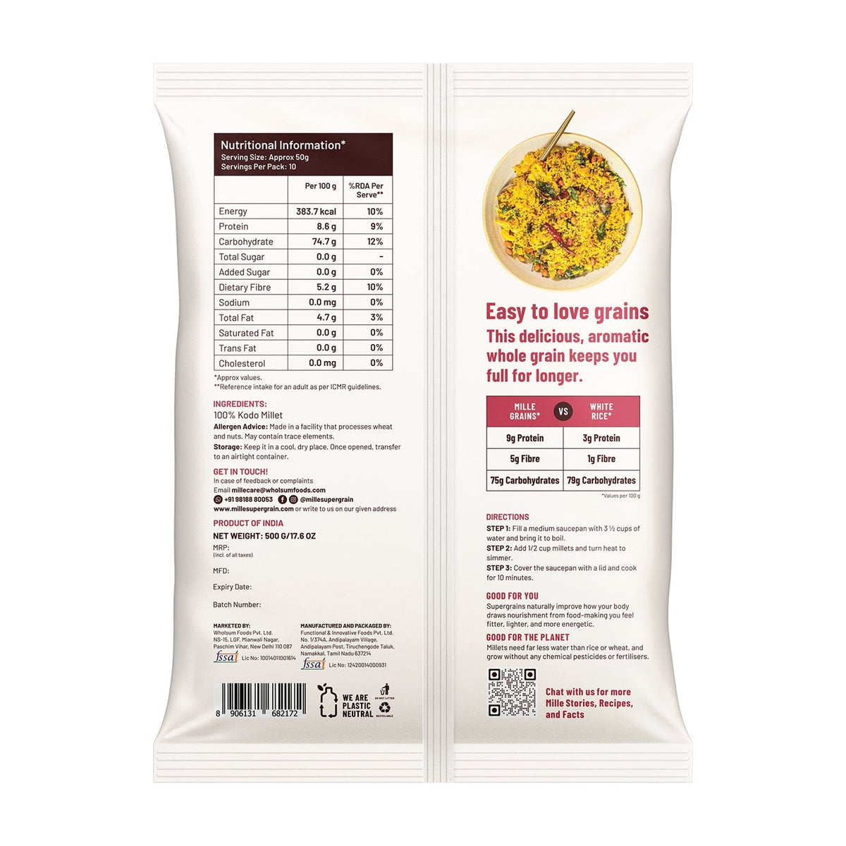 Kodo Millet (Kodra/Arikelu) Fasting Friendly | No Soaking required | Pack of 2
